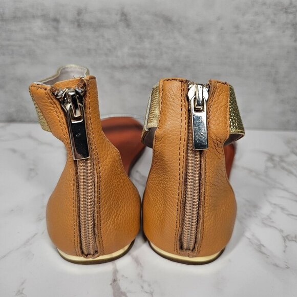 Yosi Samra Ankle Strap Flat Sandals Zip Back Silver Gold Women 6M - Picture 5 of 9